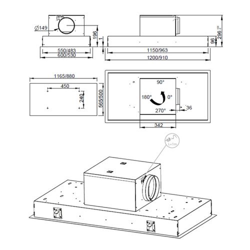 Hotte Plafond 90cm 605m3/h Blanc - 6515894