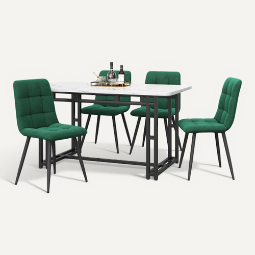 Ensemble De Table à Manger Noire 120x70 Cm Avec 4 Chaises, Table Moderne En Mdf