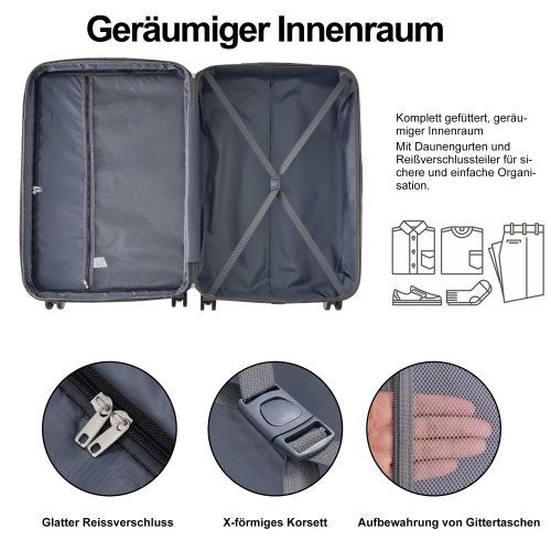 KESSER® Lot De 4 Valises De Voyage Légères Avec Serrure TSA - Bagage à Main, Trousse De Toilette Et Valises Spacieuses Pour Week-end & Longs Séjours