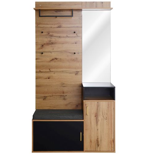 Ensemble Meuble D'entrée Avec Miroir,4 Crochets à Vêtements,banc à Chaussures Et étagère,bois,noir