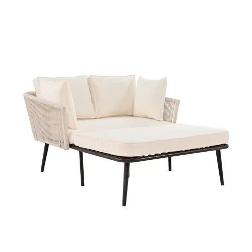 Canapé De Jardin Avec 2 Coussins, Beige, Structure En Acier, Assise 10 Cm