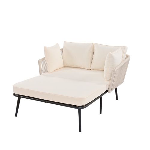 Canapé De Jardin Avec 2 Coussins, Beige, Structure En Acier, Assise 10 Cm