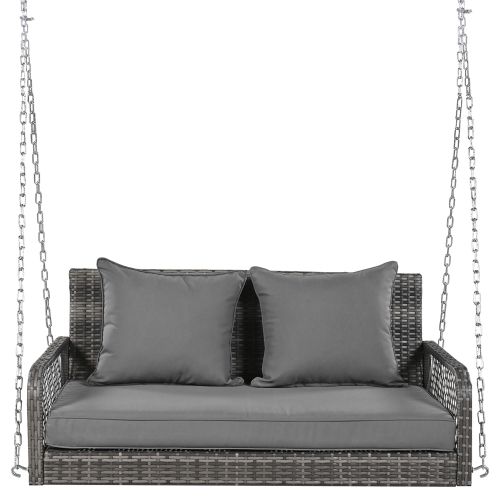 Balancelle D'extérieur En Rotin Gris Avec Coussins Amovibles, 2 Places, Chaîne En Métal 480 Cm
