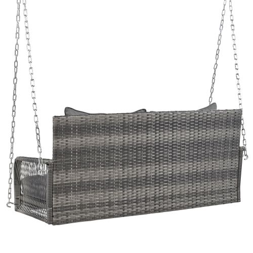 Balancelle D'extérieur En Rotin Gris Avec Coussins Amovibles, 2 Places, Chaîne En Métal 480 Cm