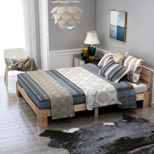 Lit Adulte, Lit Double En Bois Massif Avec Tête De Lit, Avec Sommier à Lattes - 200 X 140 Cm