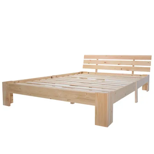 Lit Adulte, Lit Double En Bois Massif Avec Tête De Lit, Avec Sommier à Lattes - 200 X 140 Cm