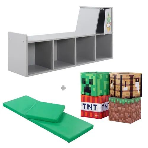 Banc De Rangement Gris Avec 2 Coussins Et 4 Bacs De Rangement Minecraft