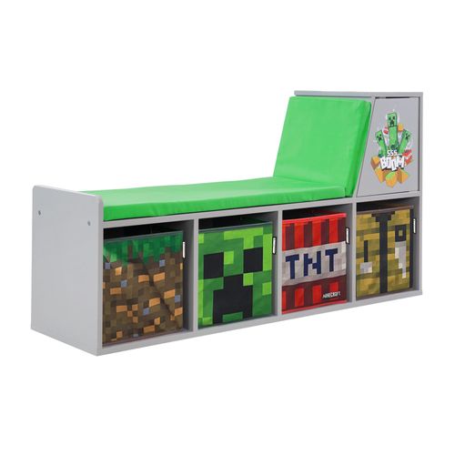 Banc De Rangement Gris Avec 2 Coussins Et 4 Bacs De Rangement Minecraft