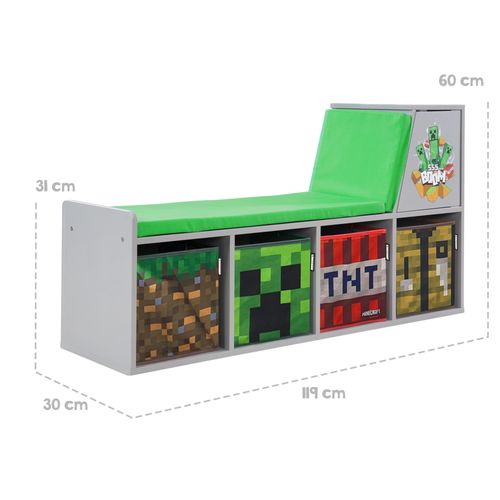 Banc De Rangement Gris Avec 2 Coussins Et 4 Bacs De Rangement Minecraft
