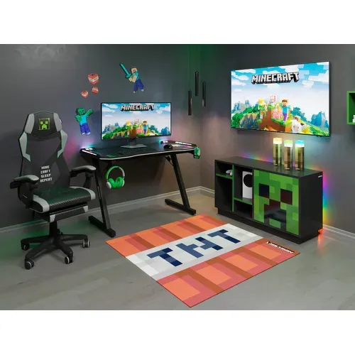 Bureau Gaming Avec LED Et Support Rabattable Pour Casque Et Gobelet - Noir Minecraft