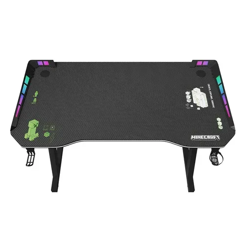 Bureau Gaming Avec LED Et Support Rabattable Pour Casque Et Gobelet - Noir Minecraft