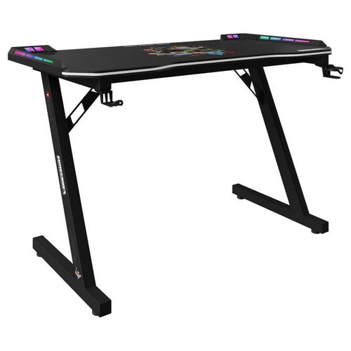 Bureau Gaming Avec LED Et Support Rabattable Pour Casque Et Gobelet - Noir Minecraft