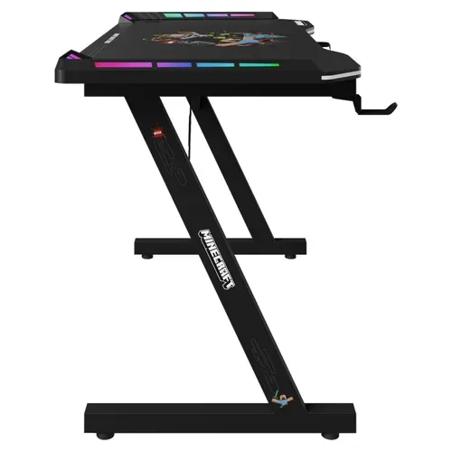 Bureau Gaming Avec LED Et Support Rabattable Pour Casque Et Gobelet - Noir Minecraft