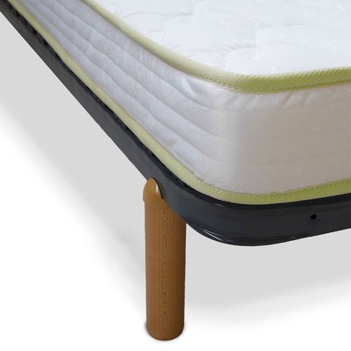 Pack Sommier Mira 20 Lattes + Jeu 4 Pieds Bois Avec Matelas Gris 90x190 Cm