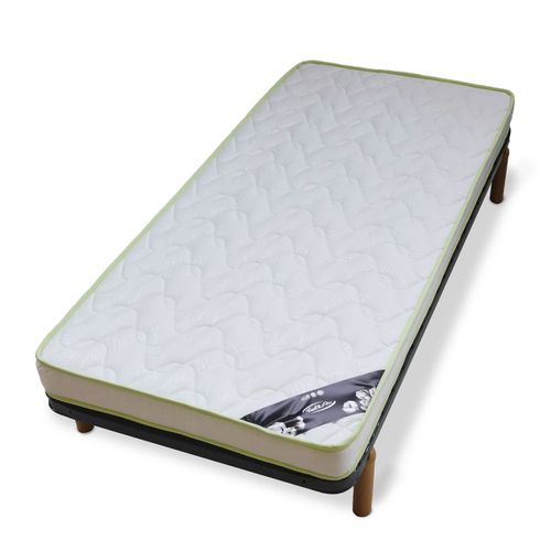 Pack Sommier Mira 20 Lattes + Jeu 4 Pieds Bois Avec Matelas Gris 90x190 Cm