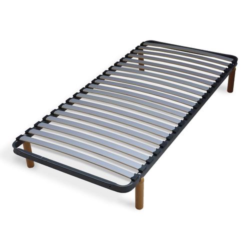 Pack Sommier Mira 20 Lattes + Jeu 4 Pieds Bois Avec Matelas Gris 90x190 Cm