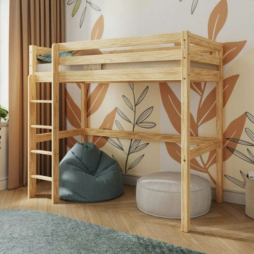 Lit Mezzanine Aaron   Bois Naturel 90x190 Cm