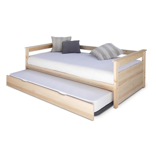 Pack Lit Gigogne Avec 2 Matelas Izao Bois Naturel 90x190 Cm