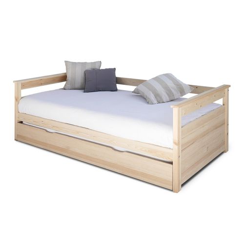 Pack Lit Gigogne Avec 2 Matelas Izao Bois Naturel 90x190 Cm