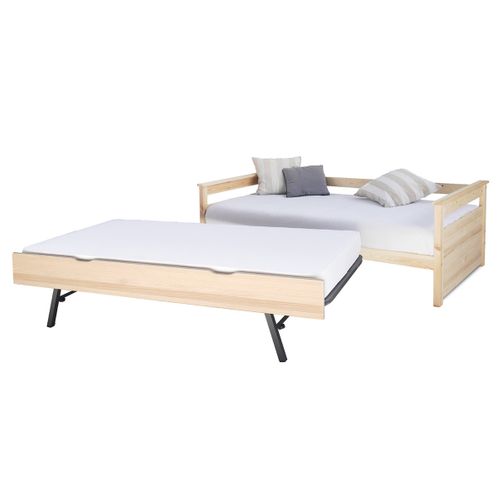 Pack Lit Gigogne Avec 2 Matelas Izao Bois Naturel 90x190 Cm