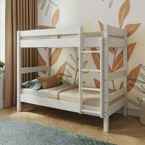 Pack Lit Superposé Séparable Avec 2 Matelas Aaron   Blanc 90x190 Cm
