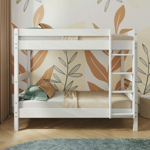 Pack Lit Superposé Séparable Avec 2 Matelas Aaron   Blanc 90x190 Cm