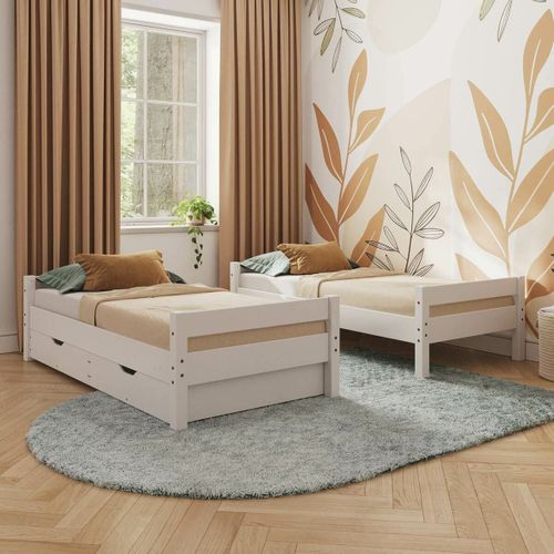 Pack Lit Superposé Séparable Avec 2 Matelas Aaron   Blanc 90x190 Cm