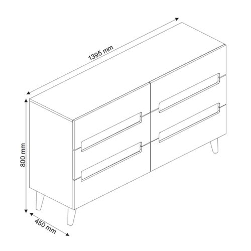 Commode 6 Tiroirs Kota   Blanc Et Bois