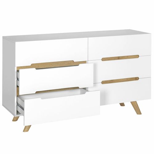 Commode 6 Tiroirs Kota   Blanc Et Bois