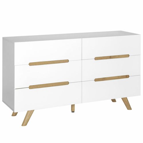 Commode 6 Tiroirs Kota   Blanc Et Bois