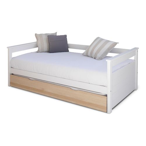 Lit Banquette Gigogne Izao   Blanc Et Bois 80x200 Cm