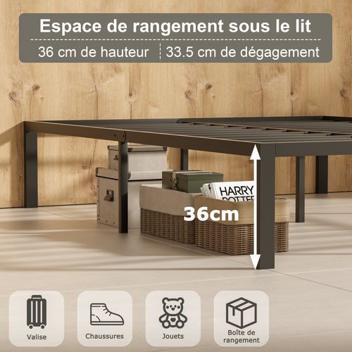 Lit En Métal 160x200cm, Noir