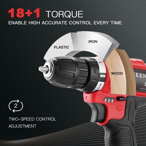 Visseuse à Batterie 21 V, 2 Vitesses, Perceuse à Piles, 2 Batteries Au Lithium 1,5 Ah