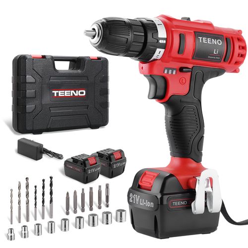 Visseuse à Batterie 21 V, 2 Vitesses, Perceuse à Piles, 2 Batteries Au Lithium 1,5 Ah