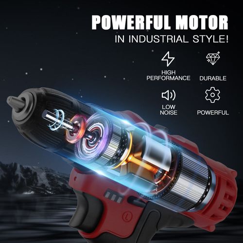 Visseuse à Batterie 21 V, 2 Vitesses, Perceuse à Piles, 2 Batteries Au Lithium 1,5 Ah