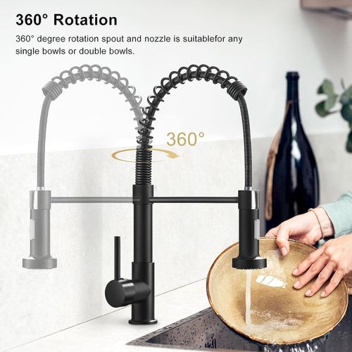 Mitigeur Cuisine Avec Douchette, Robinet à 360°, Noir