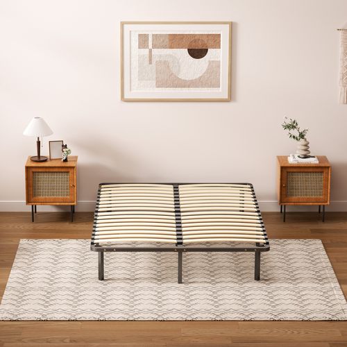 Sommier Cadre à Lattes 140x190cm Sommier à Lattes Sur Pieds , 9 Pieds Inclus