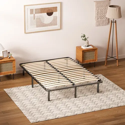 Sommier Cadre à Lattes 140x190cm Sommier à Lattes Sur Pieds , 9 Pieds Inclus