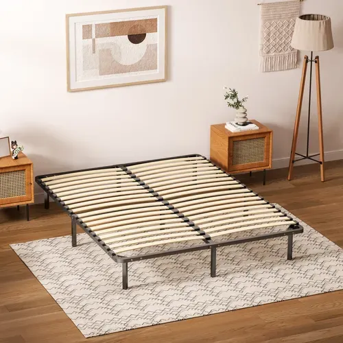 Sommier Cadre à Lattes 160x200cm Sommier à Lattes Sur Pieds , 9 Pieds Inclus