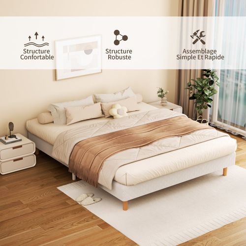 Sommier à Lattes 140 X 190 Cm, 9 Pieds, 2 X 14 Lattes, Gris