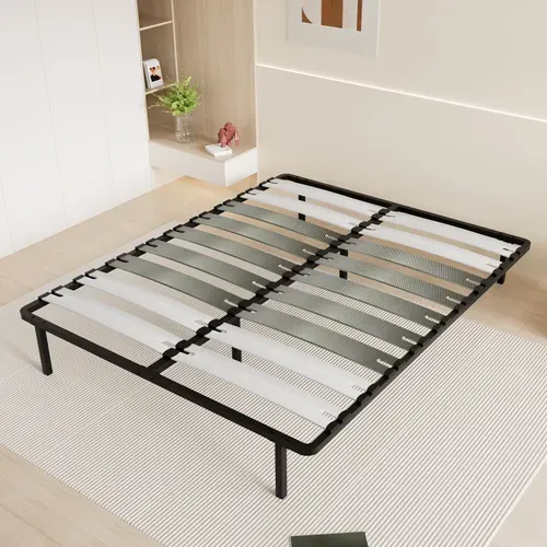 Cadre à Lattes 140x190cm Sommier à Lattes  Sur 6 Pieds Inclus Pour Lit 2 Places