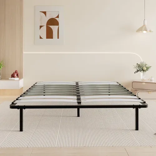 Cadre à Lattes 140x190cm Sommier à Lattes  Sur 6 Pieds Inclus Pour Lit 2 Places