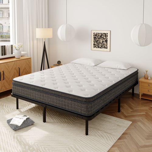 Sommier à Lattes 140x190cm Cadre à Lattes Sur Pieds, 9 Pieds Inclus , Lit 2×14 Lattes