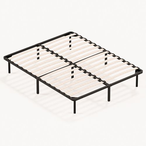 Sommier à Lattes 140x190cm Cadre à Lattes Sur Pieds, 9 Pieds Inclus , Lit 2×14 Lattes