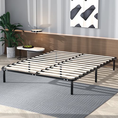 Sommier à Lattes 140x190cm Cadre à Lattes Sur Pieds, 9 Pieds Inclus , Lit 2×14 Lattes