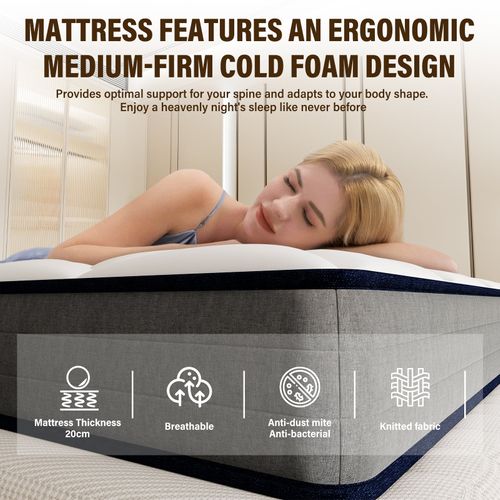 Matelas Ressorts 140x190 Épaisseur 20 Cm, Confort, 7 Zones