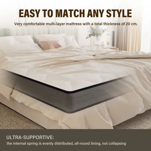 Matelas Ressorts 140x190 Épaisseur 20 Cm, Confort, 7 Zones