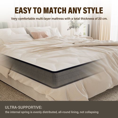 Matelas Ressorts 160x200 Épaisseur 20 Cm Confort, 7 Zones