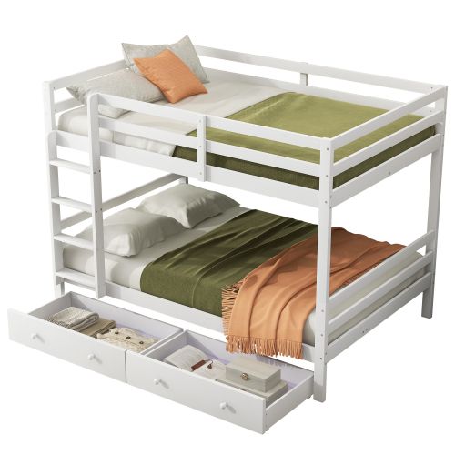 Lit Pour Enfant Superposé 140x200cm Avec Tiroirs De Rangement, Blanc