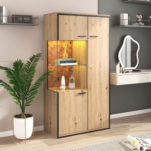 Vitrine Moderne LED 150hx78lx40pcm Avec Porte En Verre, 15 Couleurs, 8 Portes, 3 Tiroirs